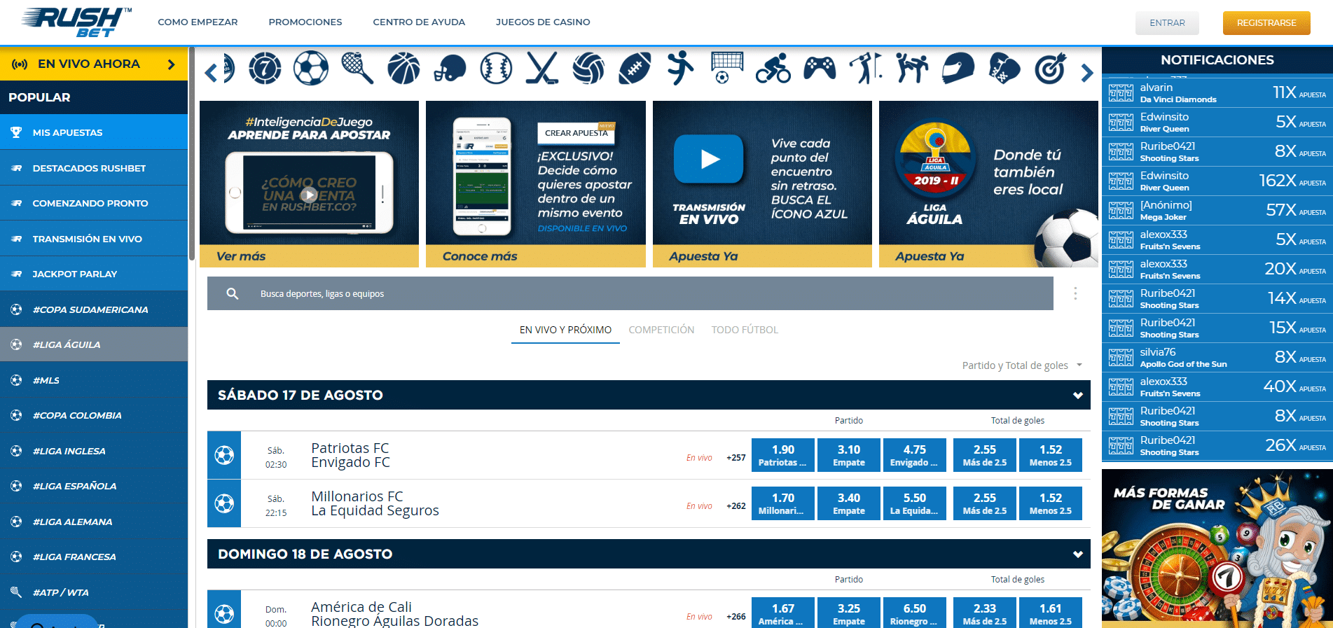 C&oacute;digo Registro Rushbet: plataforma