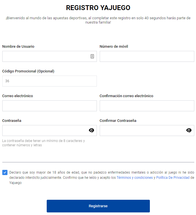 Registrarse en Yajuego