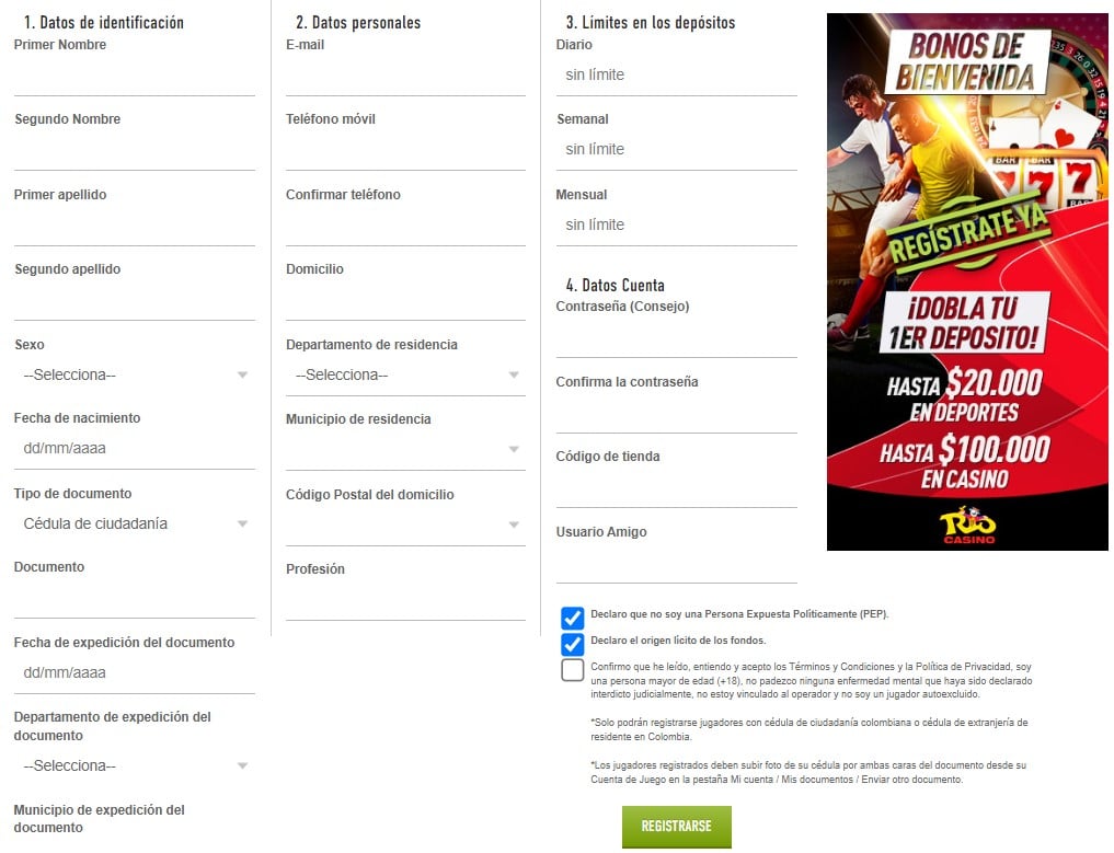 C&oacute;mo registrarse en Sportium